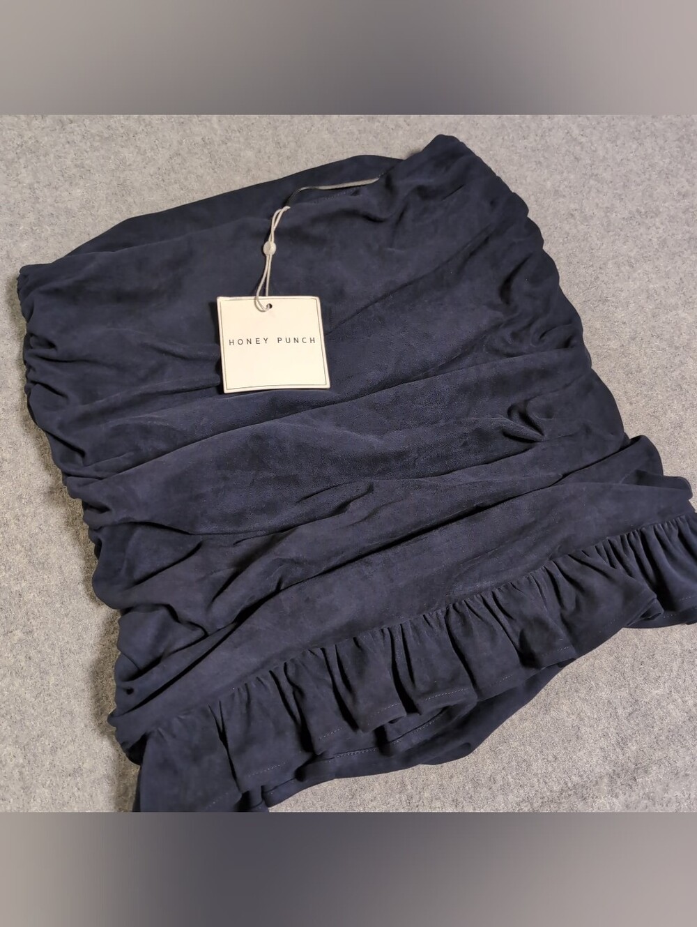 Honey Punch Ink Navy Suede Mini Skirt Ruched Ruffle Y2K Night Out NWT